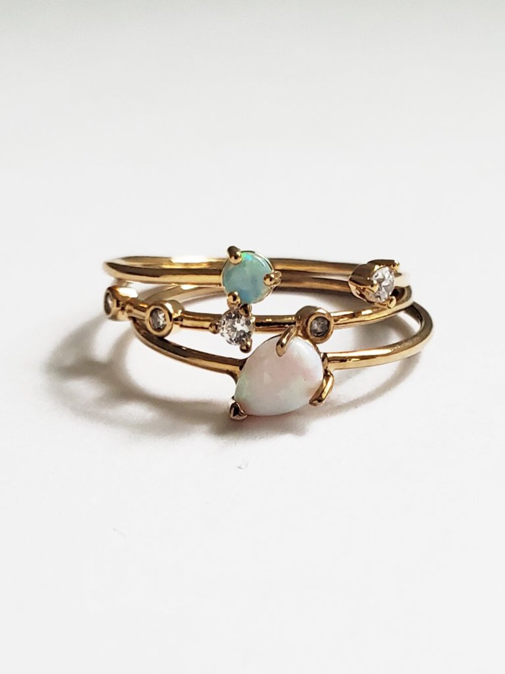 Tai Jewelry Opal & CZ Stack Ring Set Delicate Dainty Stackable NEW SIZE 7